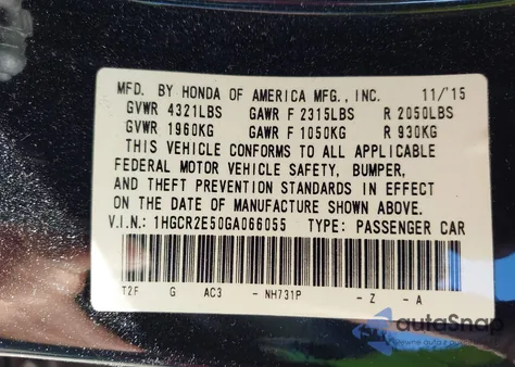 2016 Honda Accord Sport из США, поврежденный, VIN 1HGCR2E50GA066055